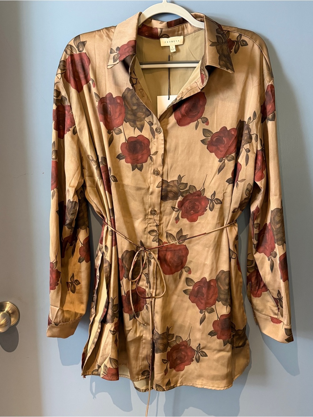 NWT Floral Satin Shirt Romper